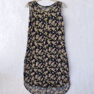 Avaasa Women's Navy Floral Indian Sleeveless‎ Knee Length Dress Size S